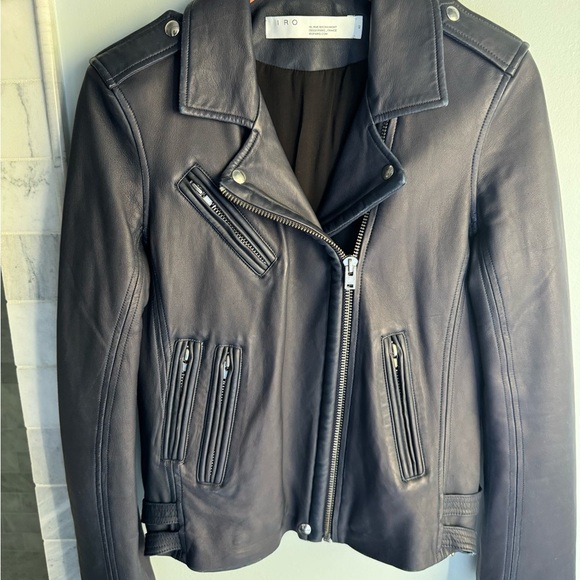 IRO Navy Han Leather Jacket size 42 - Picture 5 of 12